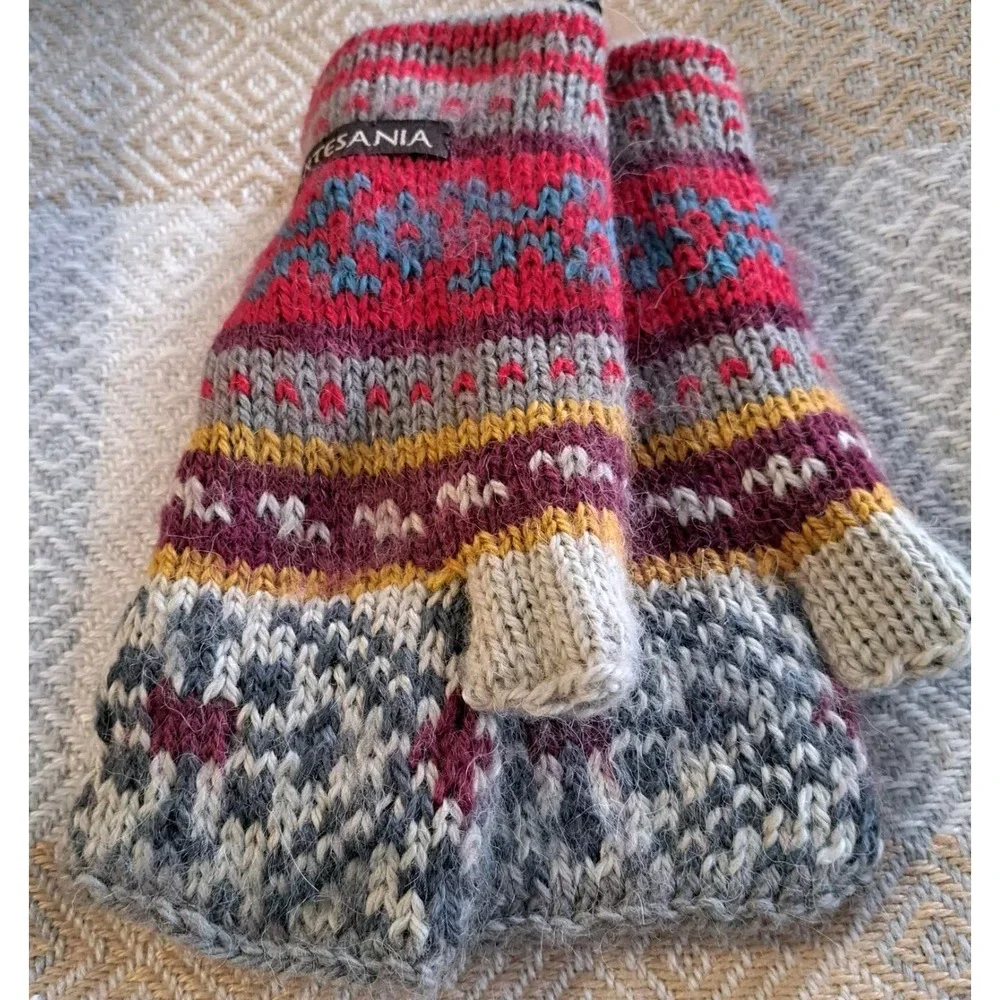Alpaca Fingerless Gloves Fleece Lined Colorful Red Grey Grn Blue Maroon Onesized